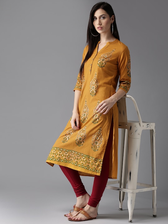 HERE&NOW - Mustard Melody Block Printed Cotton Kurta
