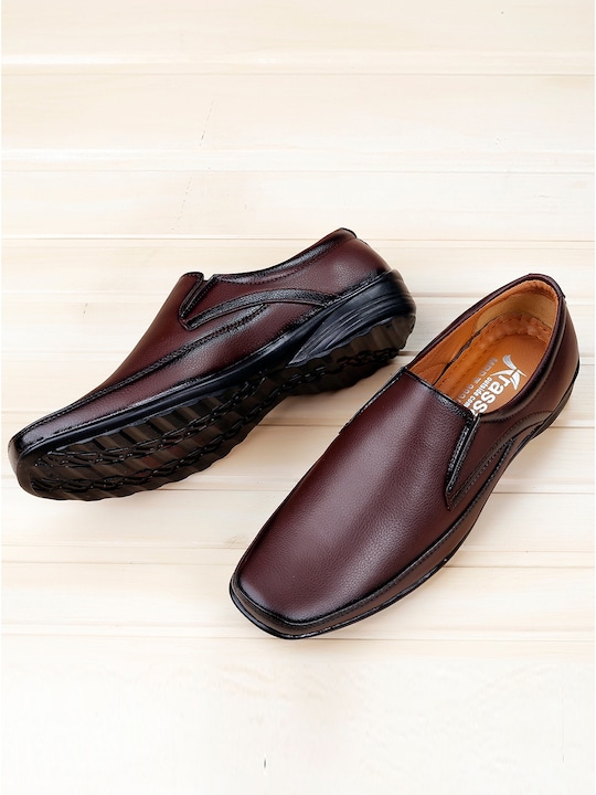 KRAASA - Men Brown Solid Formal Slip on Shoes