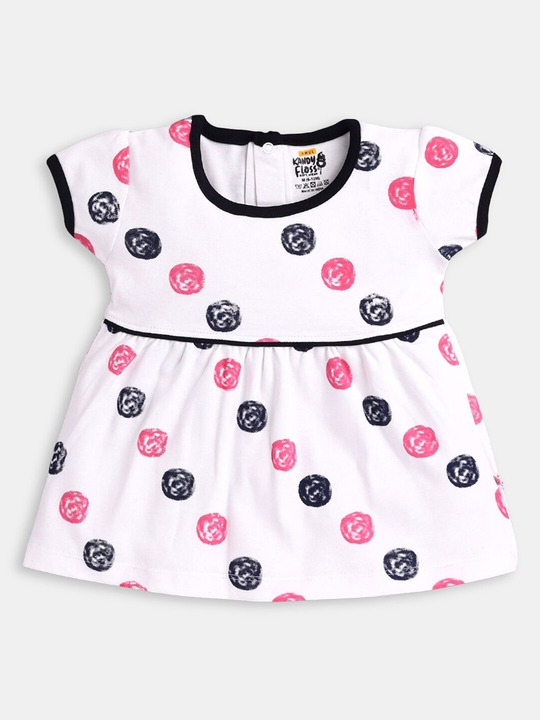 Hopscotch - White & Blue A-Line Printed Polka Dots Dress