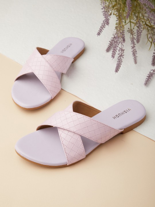 Vishudh - Women Lavender Textured Open Toe Flats