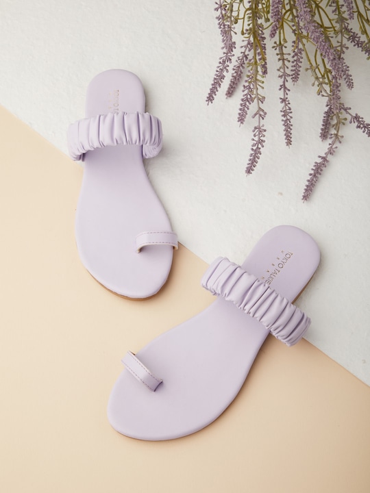 Tokyo Talkies - Women Lavender Printed One Toe Flats with Bows