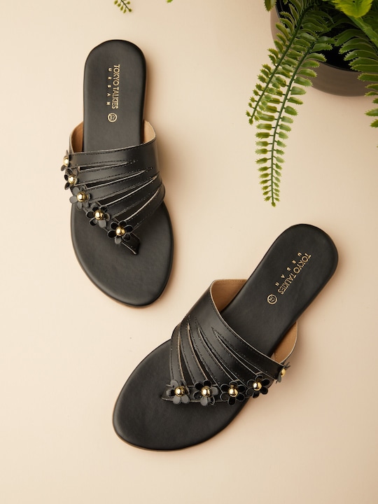 Tokyo Talkies - Women Black Open Toe Flats
