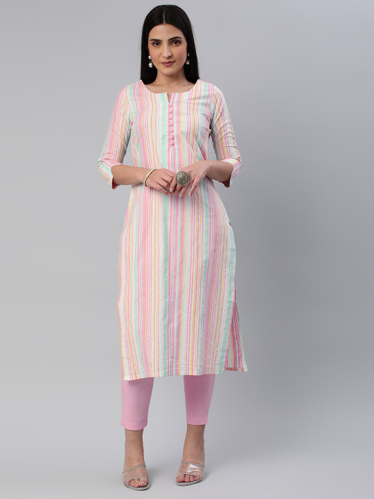 KALINI - Women Striped Pure Cotton Kurta With Trousers