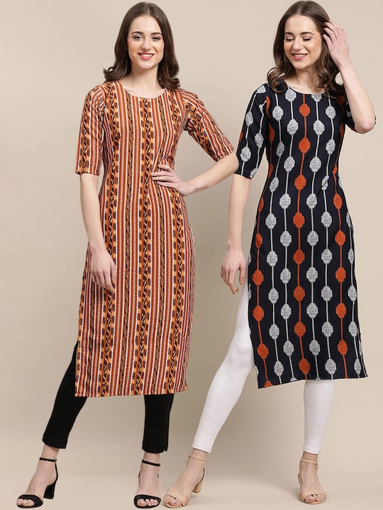 KALINI - Women Pack Of 2 Ethnic Motifs Printed Crepe Kurtas