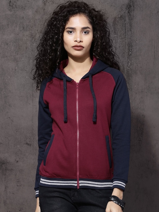 Roadster - Women Maroon Solid Hooded Sweatshirt