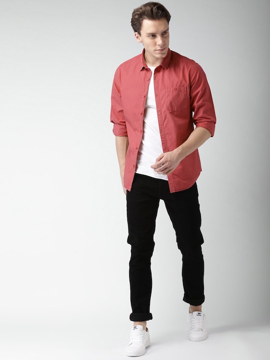 Mast & Harbour - Men Red Slim Fit Solid Casual Shirt