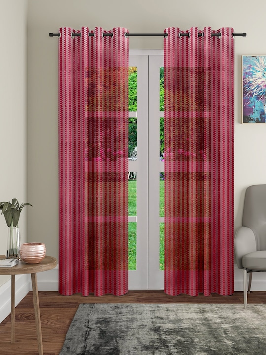 Cortina - Maroon 2 Pieces Abstract Sheer Door Curtain
