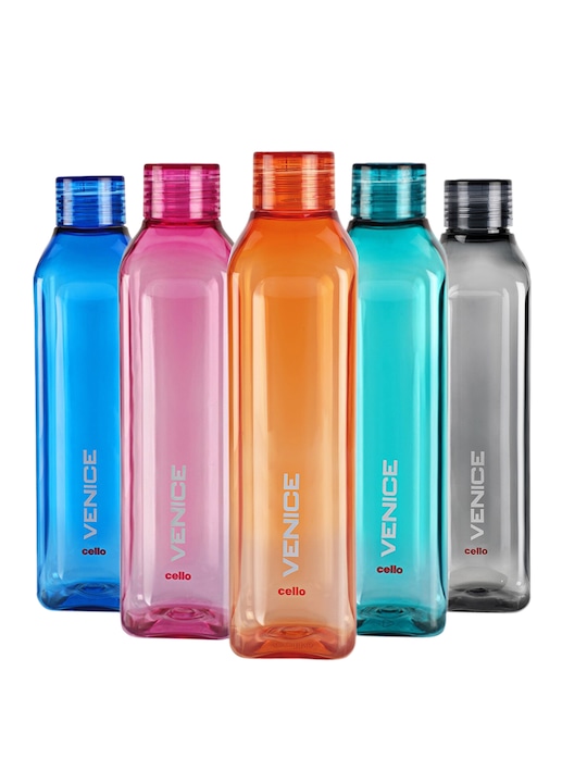 Cello - Venice Set of 5 Assorted Plastic Fridge Water Bottle-1 L