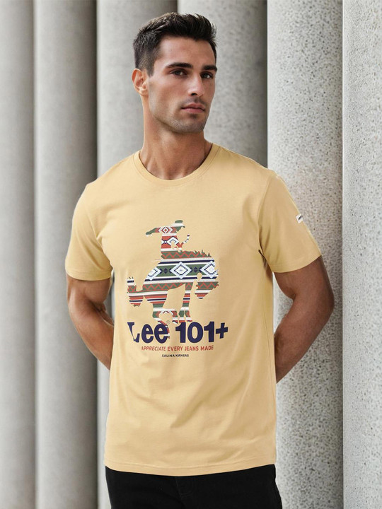 Lee - Typography Printed Round Neck Cotton Slim Fit T-shirt