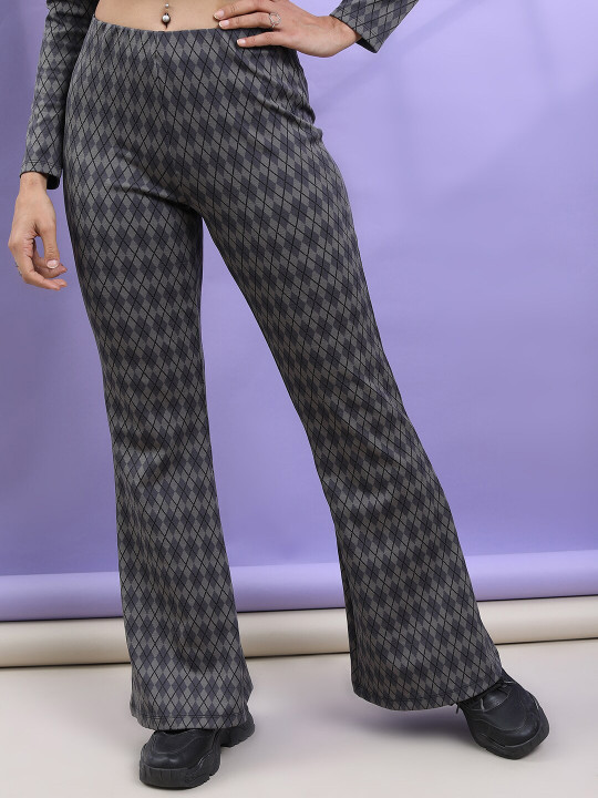 Tokyo Talkies - Women Geometric Self Design Slip On Bootcut Trousers