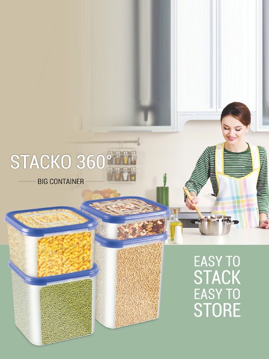 Milton - Stacko 360 Storage 8 Blue 4 Pcs Plastic Containers 4.13L Each