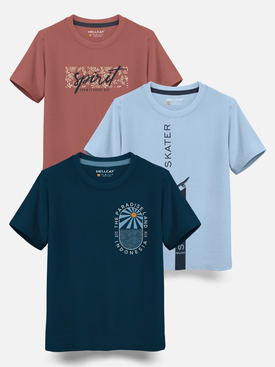 HELLCAT - Boys Pack Of 3 Printed Cotton T-shirt