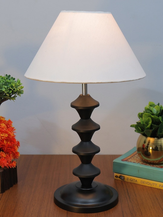 Homesake - White & Black Fabric Shade With Textured Metal Pillar Base Table Lamp