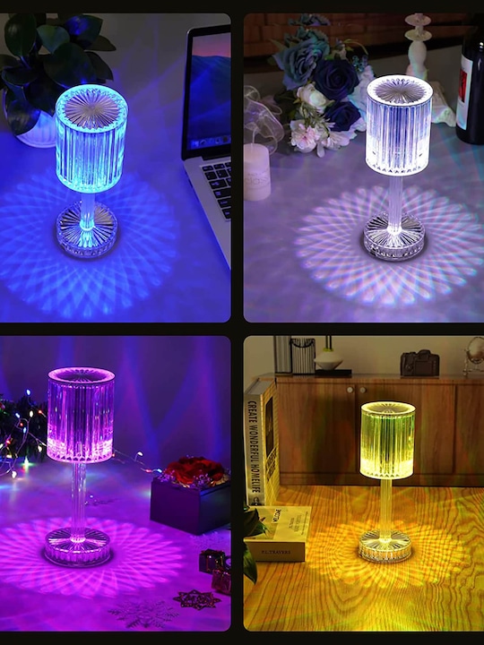 Homesake - Transparent Textured Drum Shade Crystal Color Changing Table Lamp With Remote Control