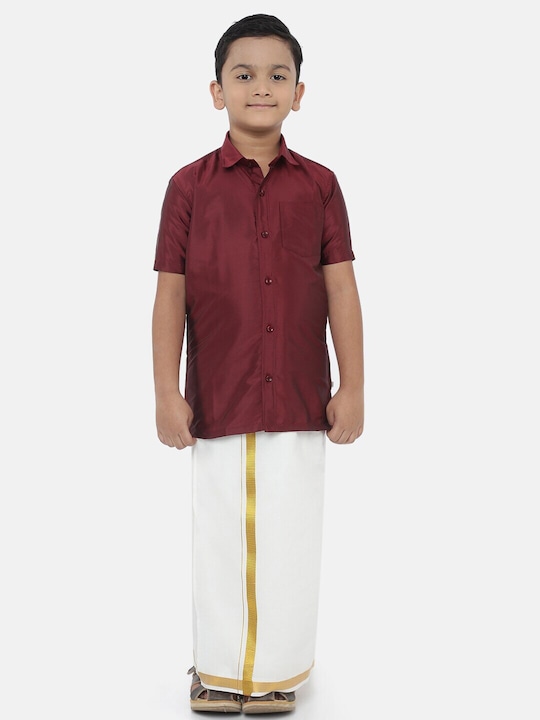 Ramraj - Boys Spread Collar Short Sleeves Shirt with Dhoti Clothing Set