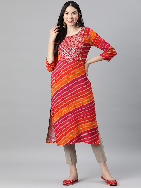 Ramas - Leheriya Striped Sequinned Kurta