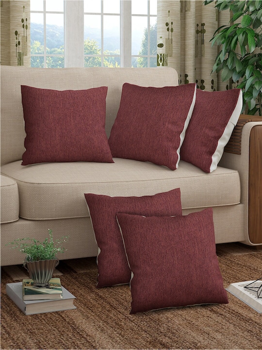 Story@home - Alegra Burgundy & White 5 Pieces Square Cushion Covers