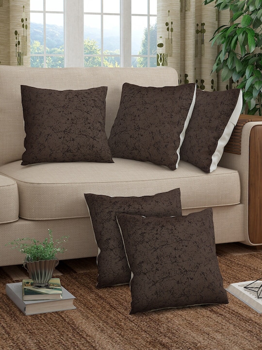 Story@home - Alegra Brown & White 5 Pieces Abstract Printed Square Cushion Covers