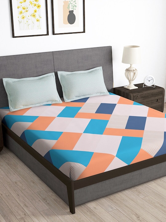 Story@home - Arena Peach-Coloured Printed 180 TC Queen Bedsheet & 2 Pillow Covers