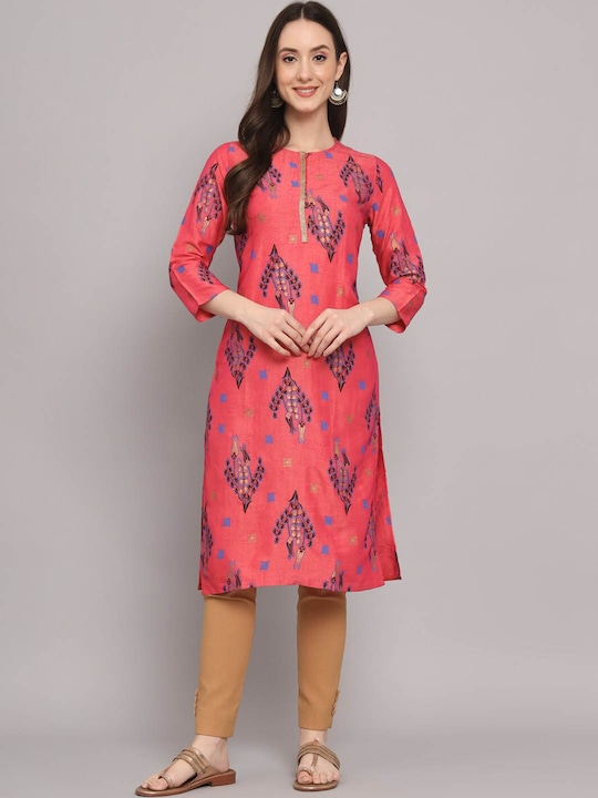 Myshka - Ethnic Motifs Printed Round Neck Straight Kurta