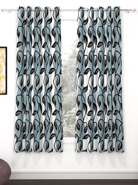 Story@home - Nature White & Grey 2 Pieces Ethnic Motifs Printed Window Curtains