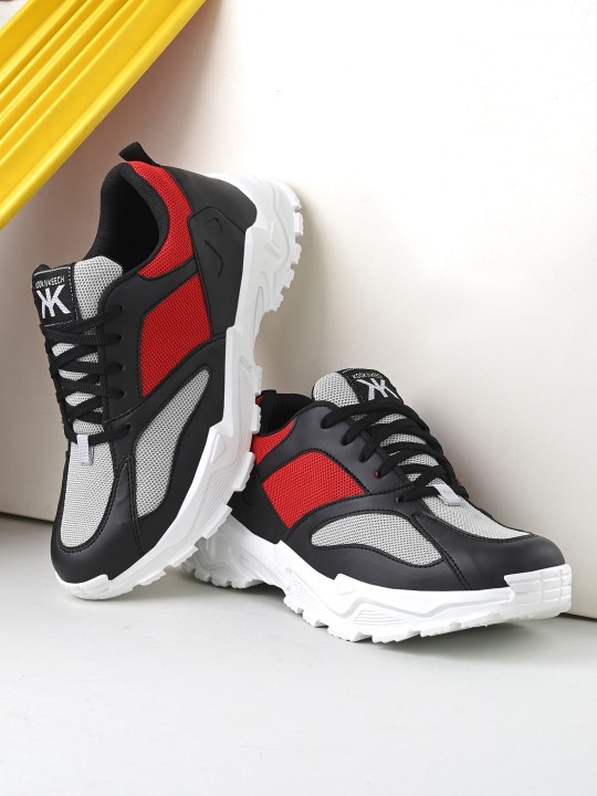 Kook N Keech - Men Red And Black Colourblocked Lightweight Sneakers