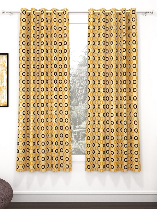 Story@home - 2 Pieces Beige & Brown Geometric Window Curtains