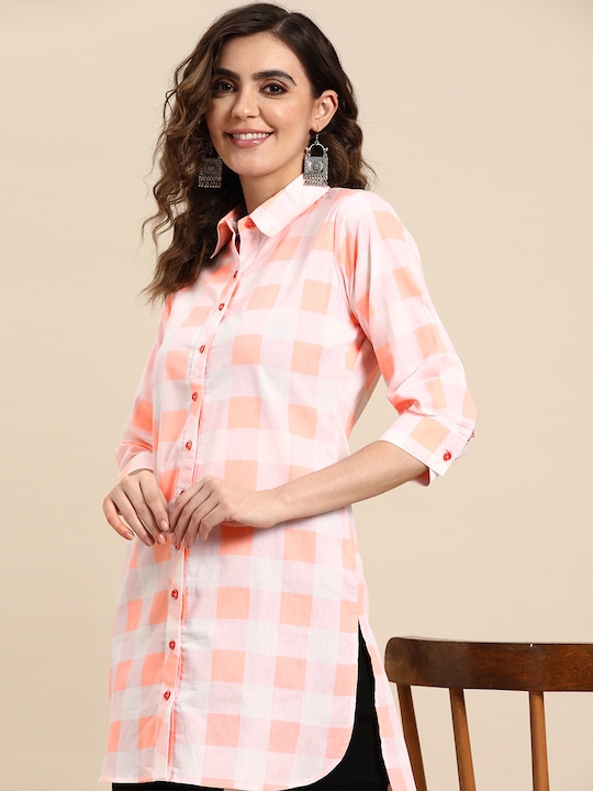 Sangria - Women Checked Cotton Pathani Kurta