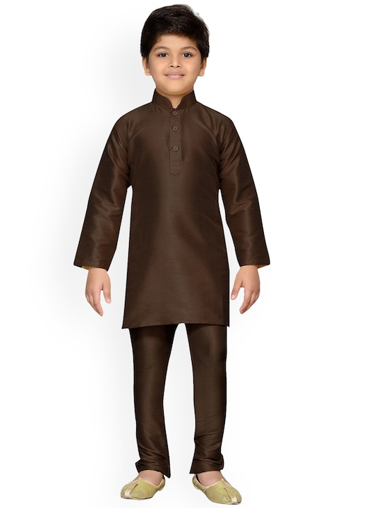 Aj DEZInES - Boys Mandarin Collar Raw Silk Kurta with Pyjamas