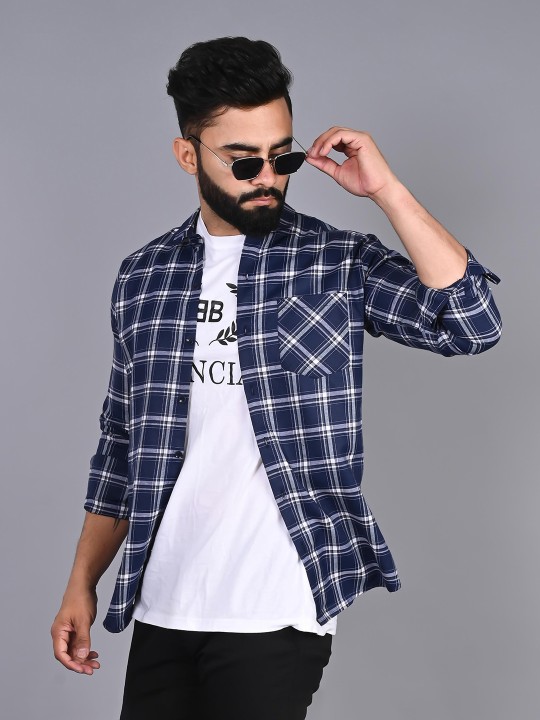 FUBAR - Tartan Checked Spread Collar Cotton Casual Shirt