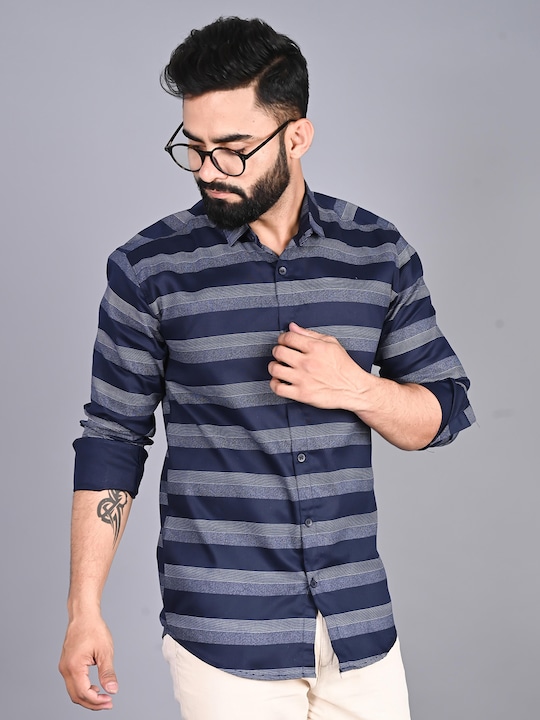 FUBAR - Horizontal Striped Slim Fit Casual Shirt