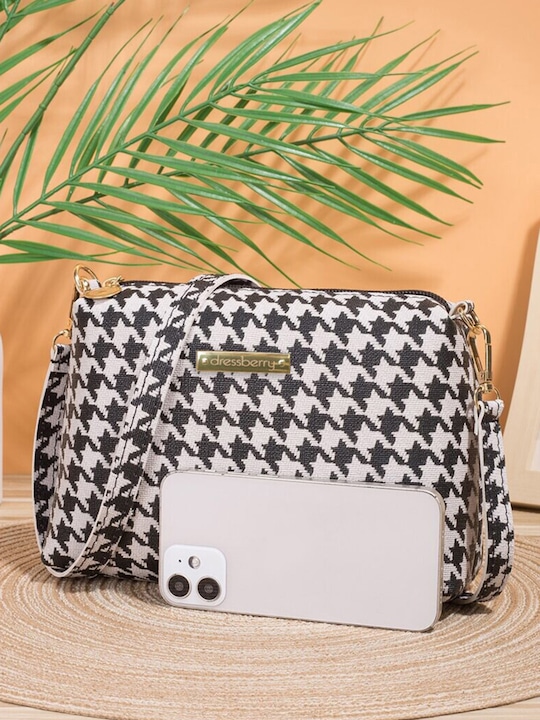 DressBerry - White Woven Design PU Structured Sling Bag