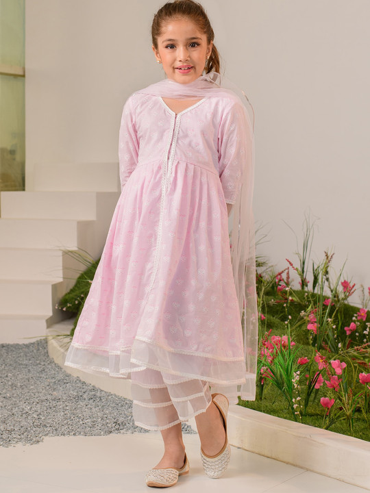 pspeaches - Pspeaches Girls Pink Cotton Kurta Palazzo Dupatta Set