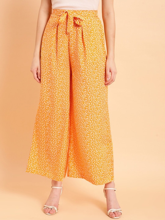 MINT STREET - Women Floral Printed Mid Rise Plain Parallel Trousers
