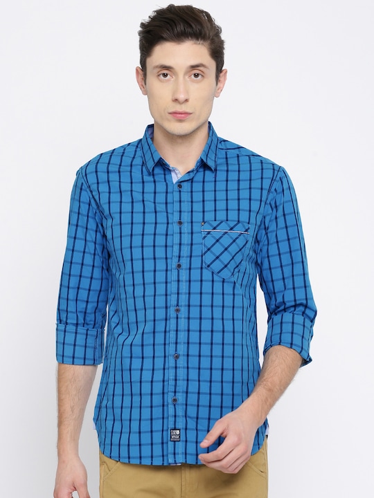 SPYKAR - Men Blue Slim Fit Checked Casual Shirt