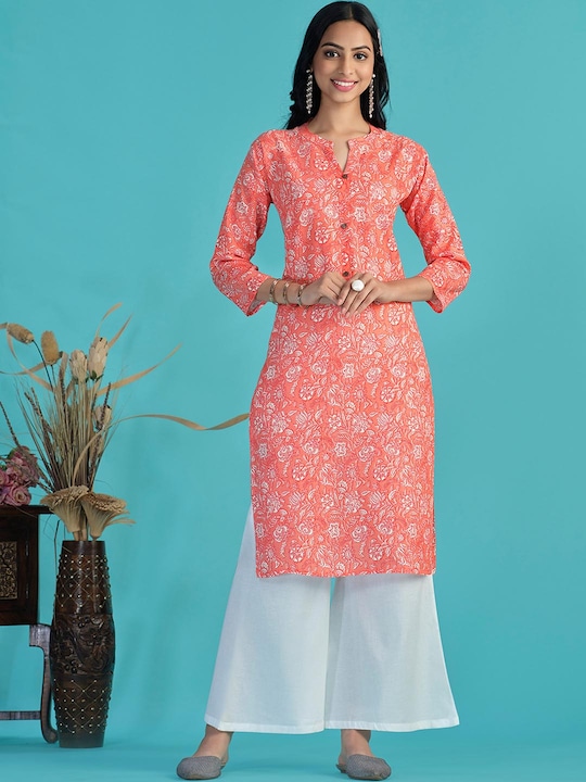 Sangria - Floral Printed Pure Cotton Straight Kurta