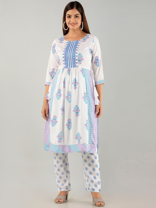 KALINI - Ethnic Motifs Printed Empire Kurta With Trousers