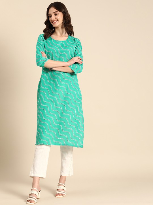 Anouk - Ethnic Motifs Printed Round-Neck Straight Kurta