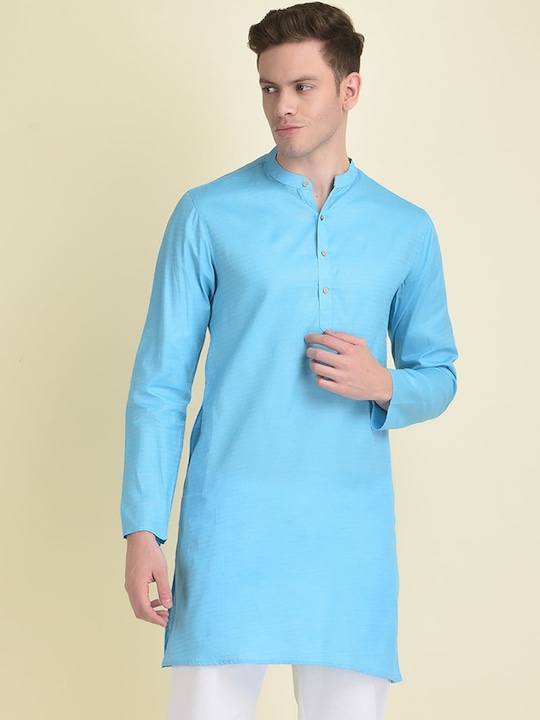 DEYANN - Men Mandarin Collar Straight Jacquard Kurta