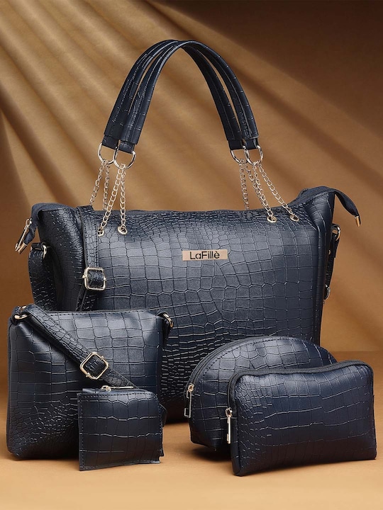 LaFille - Set Of 5 Textured Structured Handheld Bag