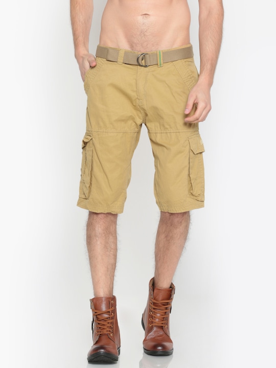 Sports52 wear - Men Beige Solid Regular Fit Cargo Shorts