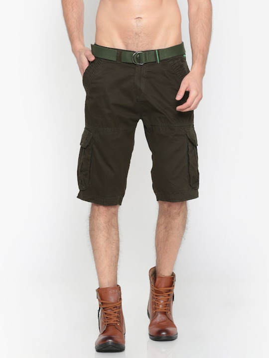 Sports52 wear - Men Olive Green Solid Regular Fit Cargo Shorts