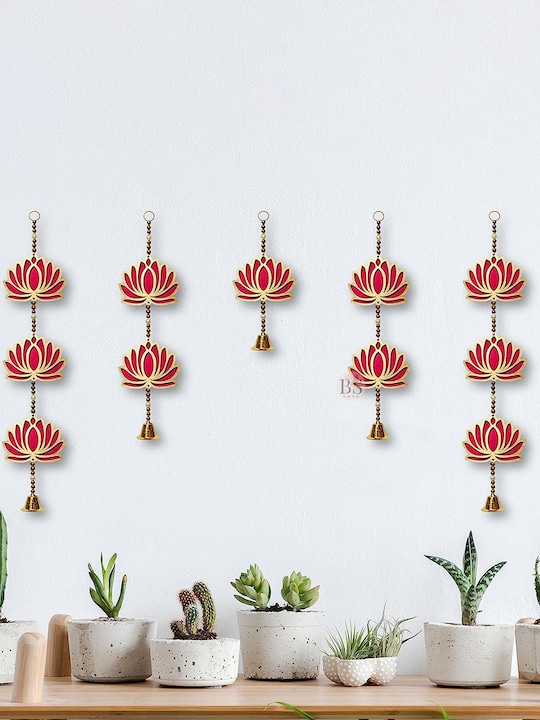 BS AMOR - Maroon & Gold Polyester 5 Pieces Lotus Hangings