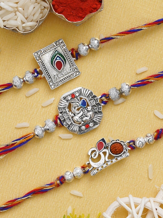 eCraftIndia - Set of 3 Religious Designer Rakhi With Roli Chawal