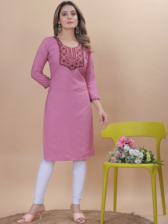 KALINI - Floral Thread Work Crepe Kurta