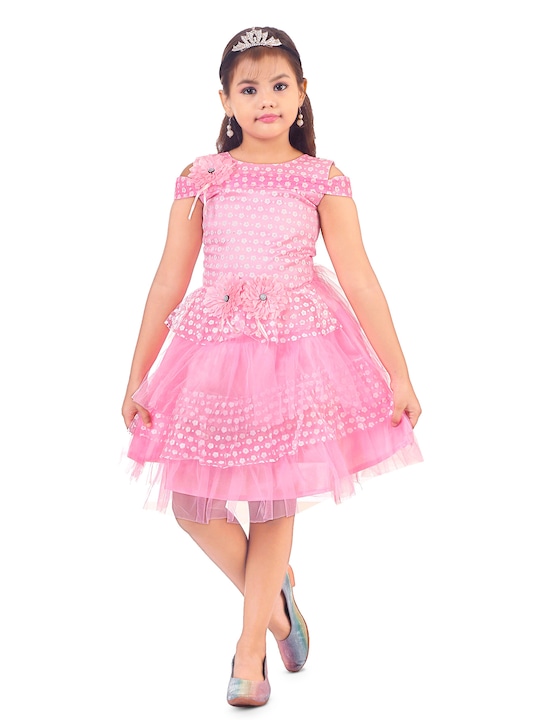 BAESD - Girls Self Design Layered Net Fit & Flare Dress