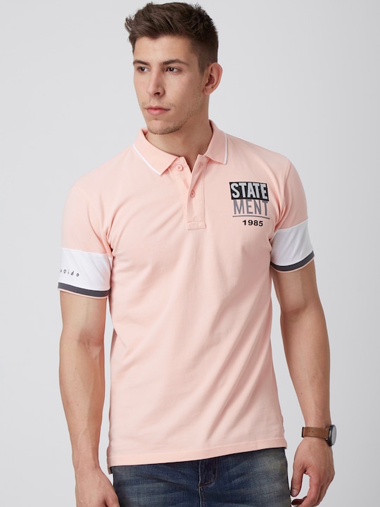 FIDO DIDO - Men Pink Solid Polo Collar Slim Fit T-shirt