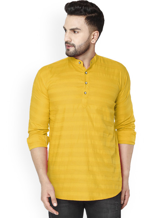 FUBAR - Striped Band Collar Straight Kurta