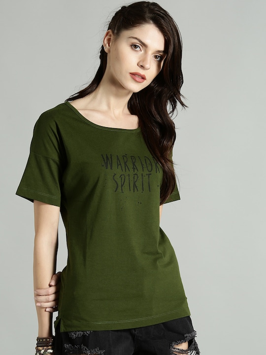 Roadster - Women Green Solid Round Neck T-shirt