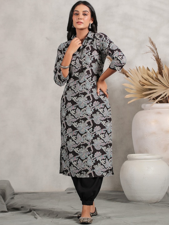Anubhutee - Floral Printed Mirror Work Kurta
